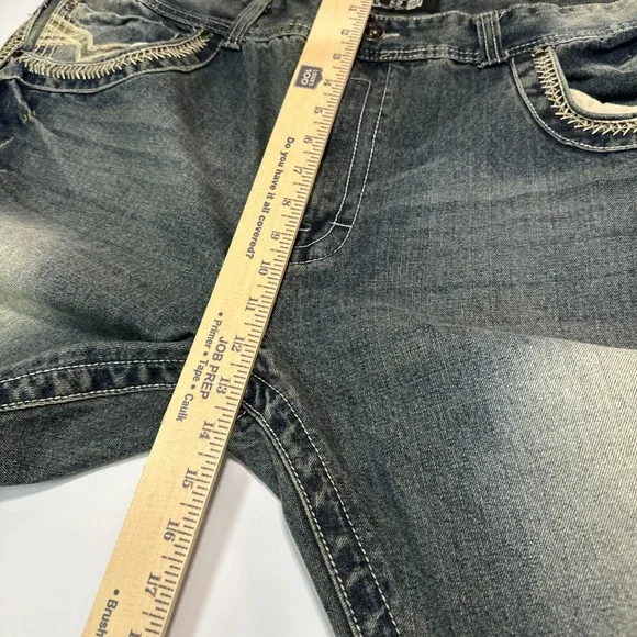 Y2K S2 Mens Wear Patch Embroidery Baggy Jeans  Hip Hop Vintage Blue Jeans 50x31 - Picture 10 of 14